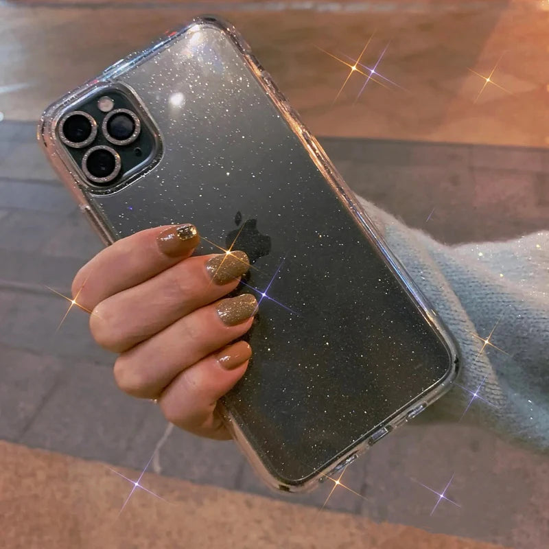 Luxury Clear Glitter Case For iPhone 16 15 14 13 12 11 Pro Max X XS Max XR 7 8 Plus Soft Transparent Silicone Cover