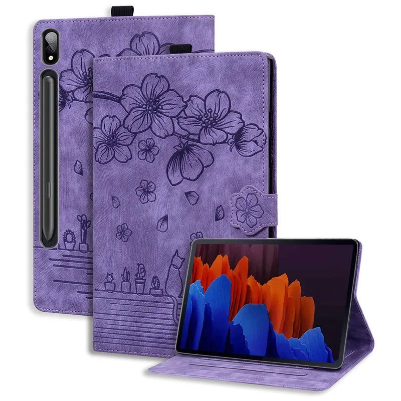 For Samsung Galaxy Tab S7 FE 12.4 Tablet Case Cute Cat Flower Funda For Galaxy Tab S10 Plus S9 FE S7 S8+ A9 Plus 11 12.4 Cover