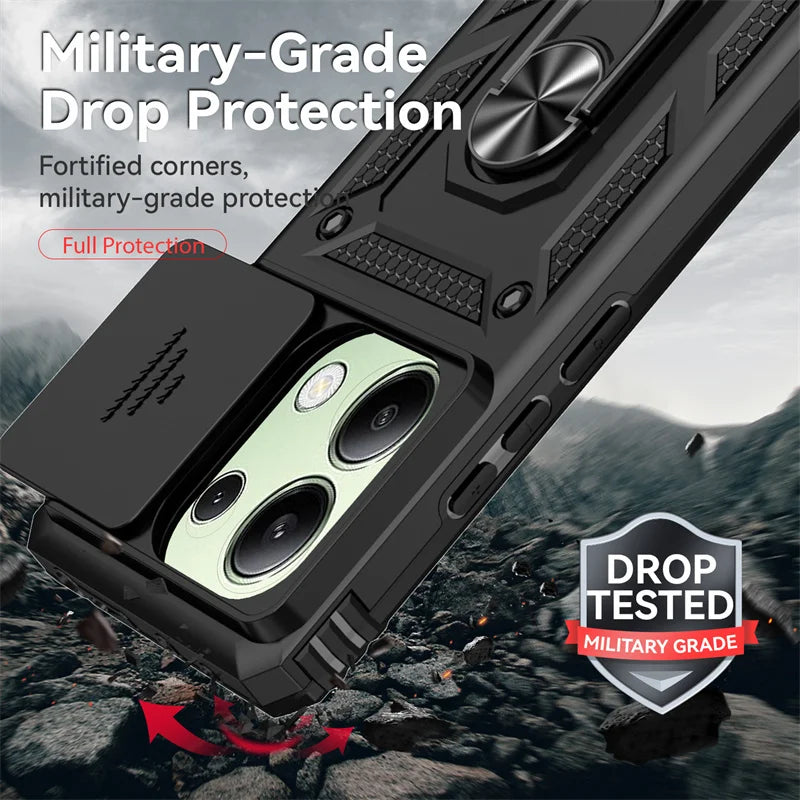 Shockproof Armor Funda For Xiaomi Redmi Note 13 Pro 5G 4G Slide Lens Protect Phone Case For Redmy Note13 Note13pro 5G Back Cover