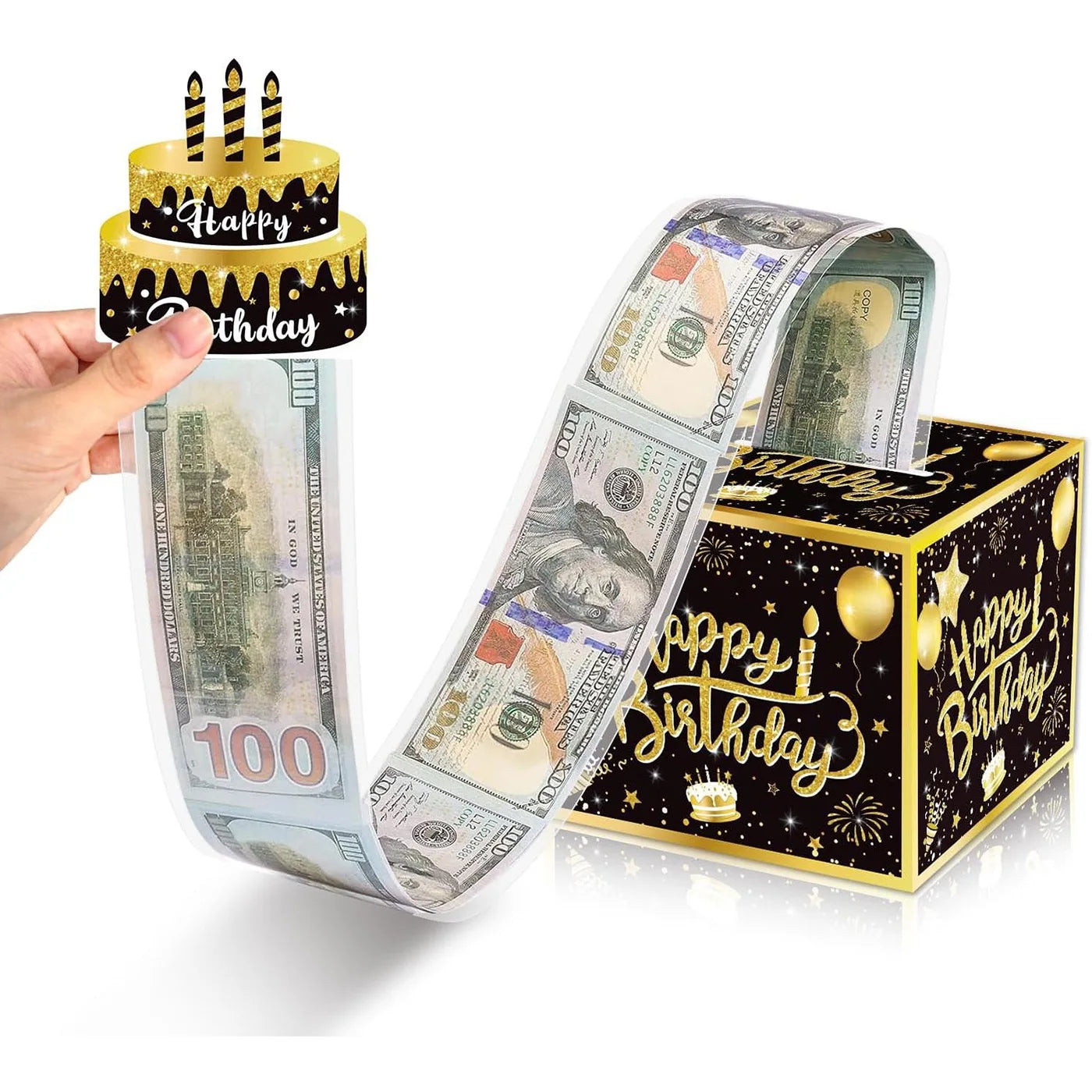 1pcs Birthday Cash Gift Box with Cake Card Funny Pumping Money Box Creative Birthday Gifts for Men Women 