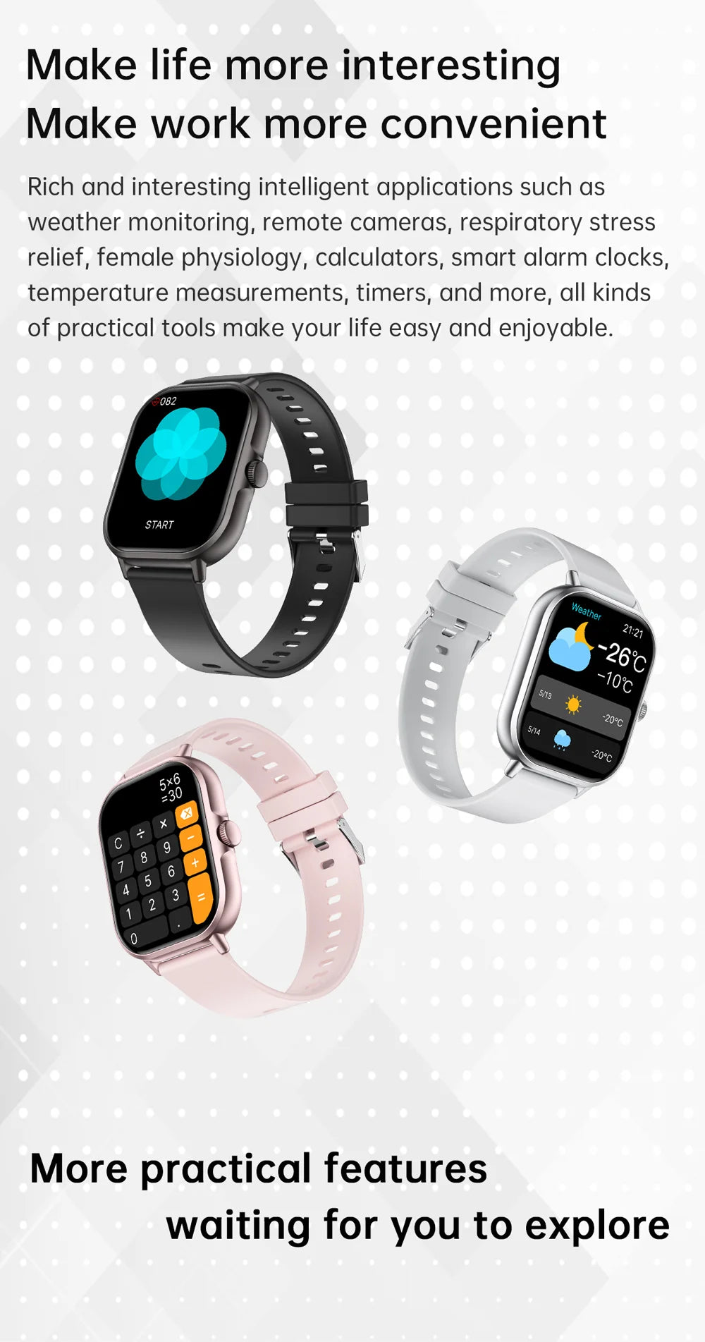 2024 2.01'' Smart Watch Bluetooth Call Play Music Smartwatch Fitness Sport Waterproof Watches for Men Women iPhone Android