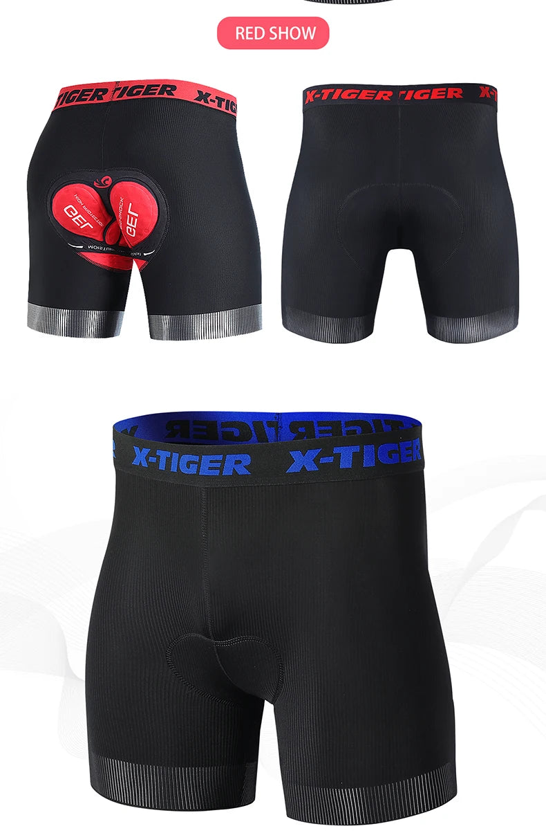 X-TIGER Men's Cycling Underwear Shorts 5D Padded Sports Riding Bike Bicycle MTB Liner Shorts with Anti-Slip Leg Grips