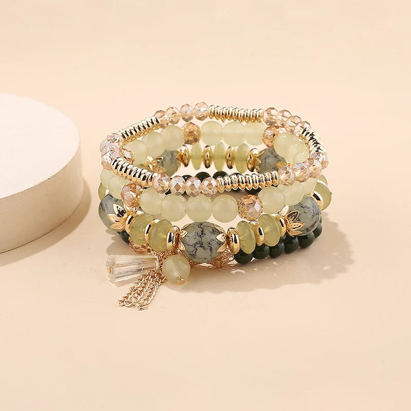4Pcs New Tassel Charm Beads Bracelet Set For Women Colorful Glass Beaded Chain Bangle Men Bohemian Jewelry