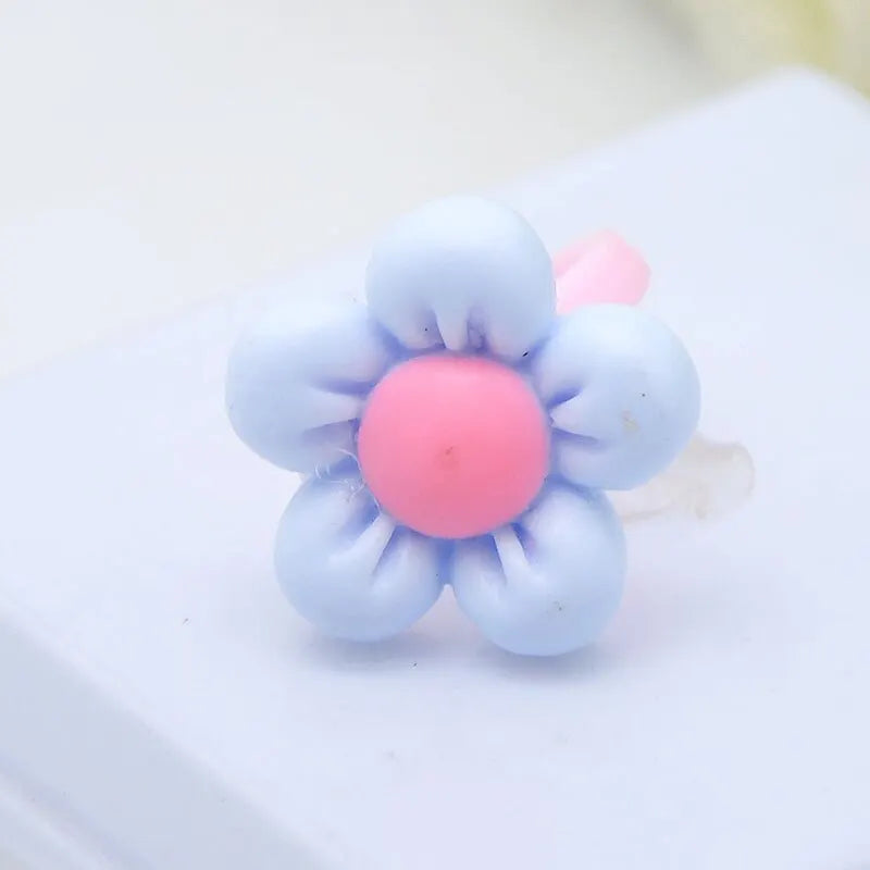 36Pcs Kids Cute Rings Resin Cartoon Jewelry Flower Shape Adjustable Ring Set Creative Accessories Girl Gifts