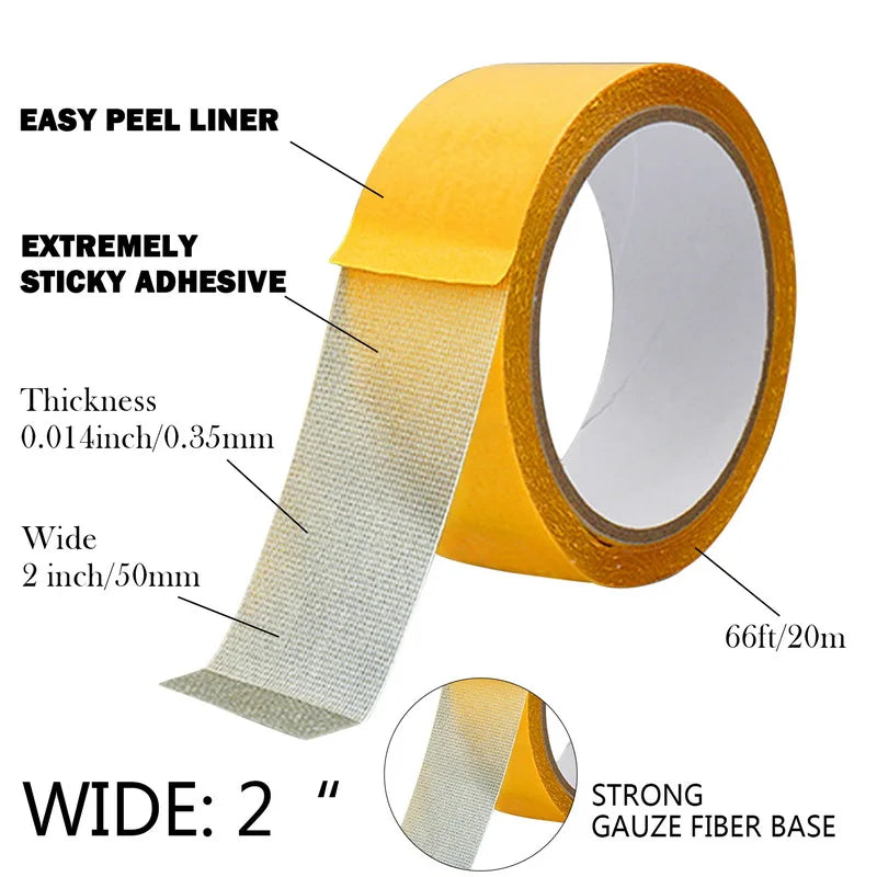 Super Thin Strong Fixation Double Sided Adhesive Tape Heavy Duty Translucent Mesh Waterproof Traceless Powerful Grid Carpet Tape