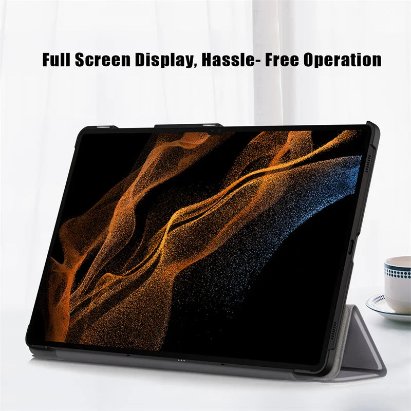 For Samsung Galaxy Tab S10 Ultra Case 14.6" Magnetic Fold PU Leather Stand Hard Tablet Funda For Galaxy Tab S9 Ultra Case Cover
