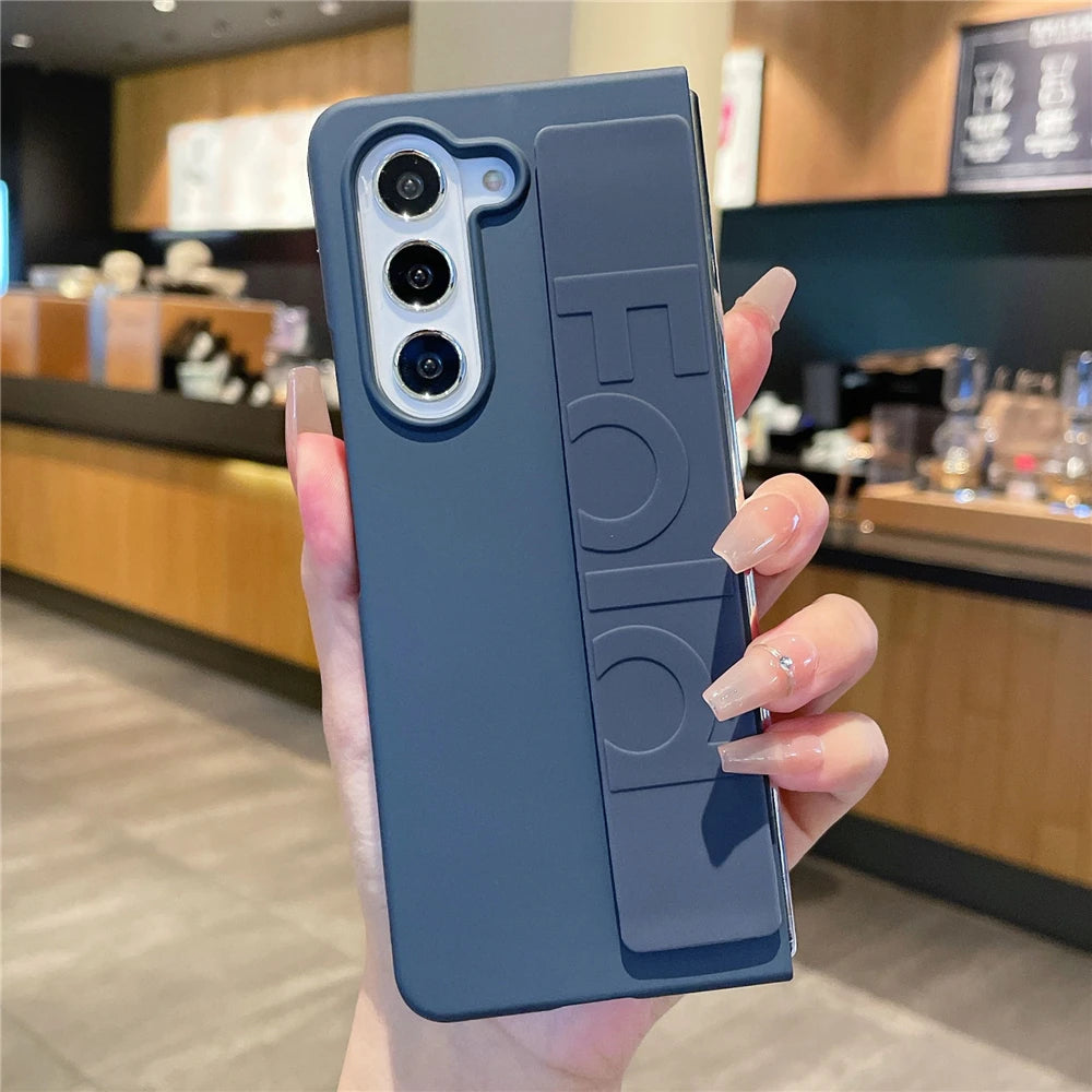 Luxury Soft Silicone Wrist Strap Bracket Phone Case For Samsung Galaxy Z Fold 6 5 4 3 ZFold 3 Cases Ultra Thin Matte Hard Cover