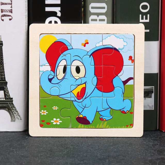 Baby Wooden Toys 11x11cm Jigsaw 3d Puzzle Cartoon Animal Traffic Wooden Puzzle Game Montessori Educational Toys For Children