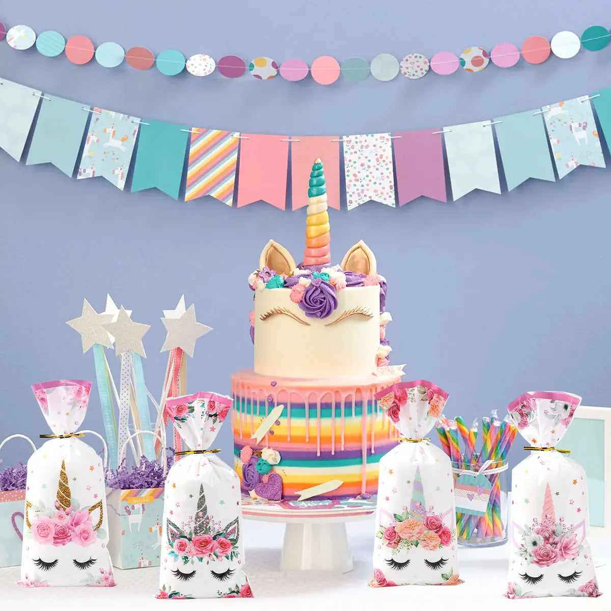 25/50/100pcs Unicorn Theme Candy Packing Bags Unicorn Birthday Party Decoration Kids Baby Shower Wedding Gift Bag Party Supplies