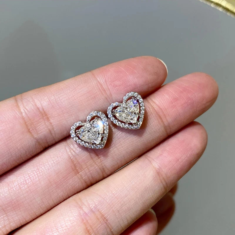 Heart Shaped Cubic Zirconia Stud Earrings for Women Temperament Love Earrings Wedding Luxury Fashion Lady's Ear Jewelry