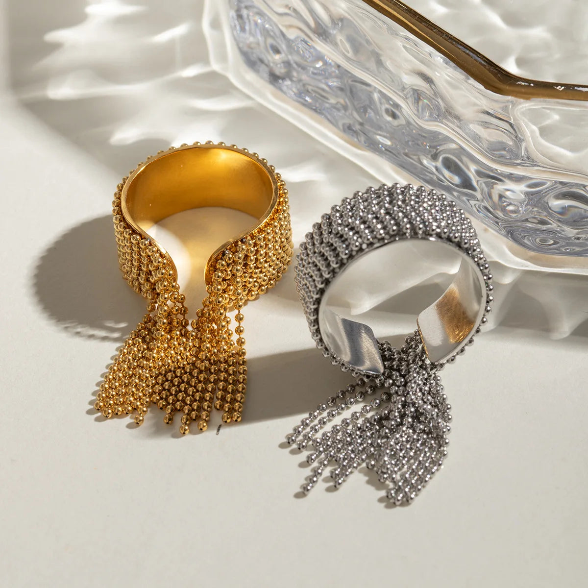 Stylish Stainless Steel Chain Tassel Ring Adjustable 18K PVD Gold Plated High Quality Charming Fashion Gold Jewelry