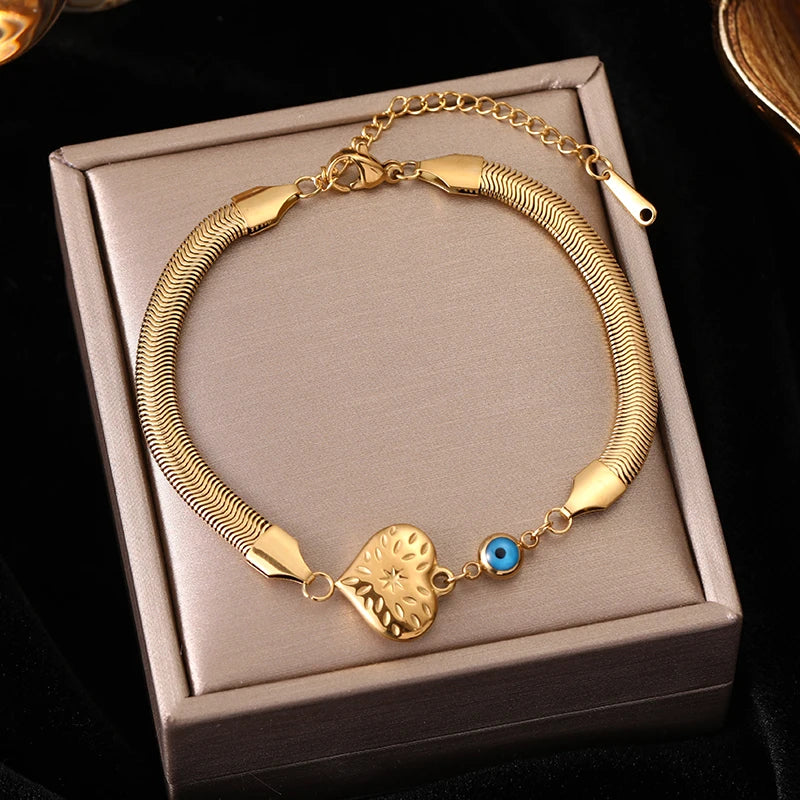 EILIECK 316L Stainless Steel Gold Color Bracelet for Women Simple Style Link Chain Bangle Trendy Fashion Non-fading Jewelry Gift