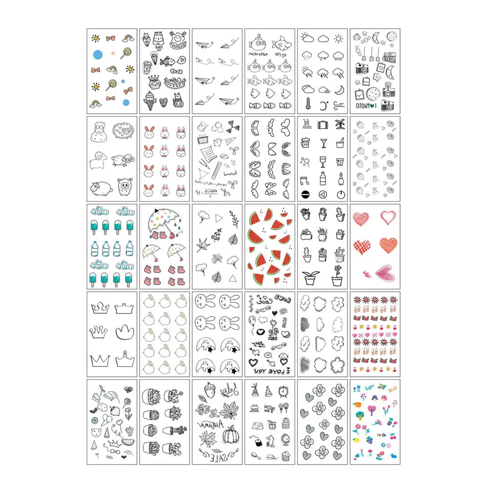 30 Sheets Cute Cartoon Temporary Tattoos for Hands Waterproof Tattoo Stickers for Children Rainbow Fruit Moon Fake Finger Tattoo
