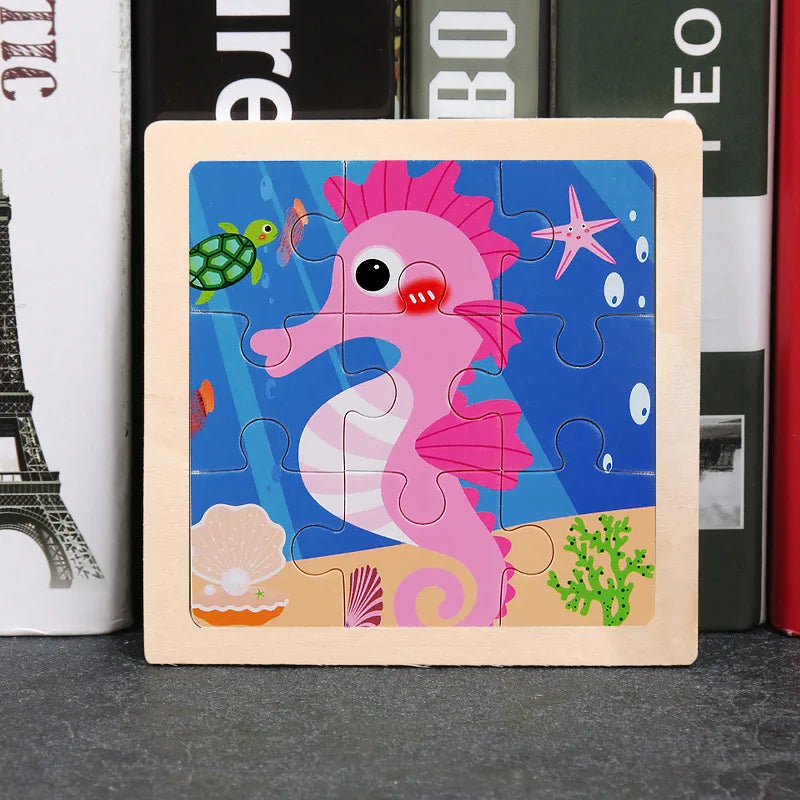 Baby Wooden Toys 11x11cm Jigsaw 3d Puzzle Cartoon Animal Traffic Wooden Puzzle Game Montessori Educational Toys For Children