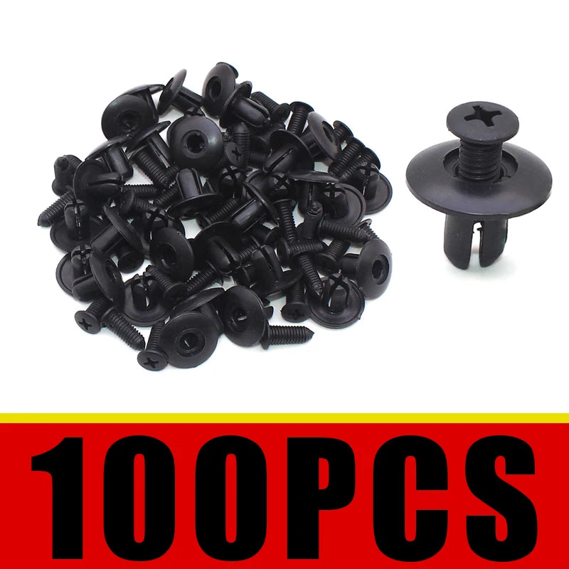 100pcs 8mm Plastic Rivets Fasteners Screw Car Bumper Fender Black Rivet Car Fastener Clips For Toyota Focus Kia Nissan Yamaha