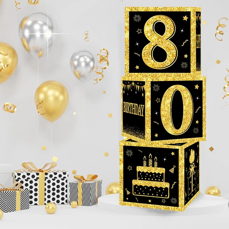 Gold Black Birthday Number Paper Boxes 18 30 40 50 60 70 75 80 Year Old Birthday Party Decoration Adult Birthday Party Supplies