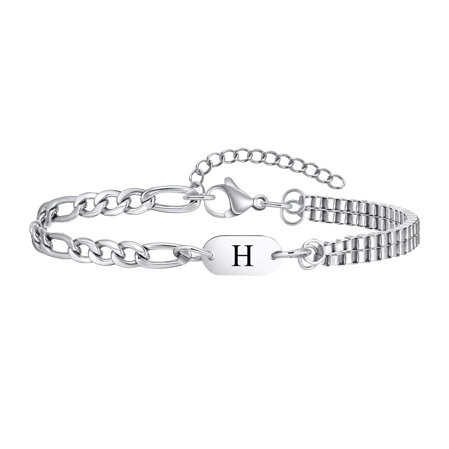 Vnox A-Z Initial Bracelets for Men Women, Never Fade Figaro Chain, Double Layered Box Link Chain Bracelets, Name Gift for Him