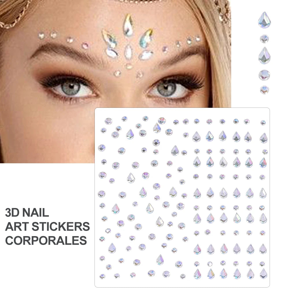 3D Face Eyes Party Makeup Tattoo Sticker Acrylic Diamond Rhinestones Sticker Self-adhesive Mixed Crystal Face Decoration Sticker