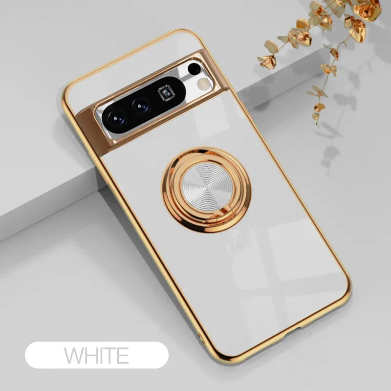 Flexbile Shockproof Plating Ring Holder Phone Case For Google Pixel 9 Pro XL 8A 8 Pro Cover Stand Back Shell Capa Funda Coque