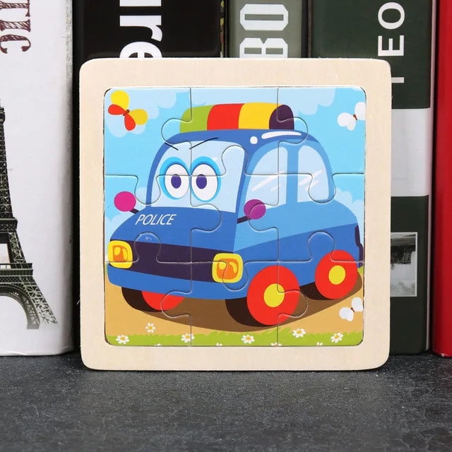 Baby Wooden Toys 11x11cm Jigsaw 3d Puzzle Cartoon Animal Traffic Wooden Puzzle Game Montessori Educational Toys For Children