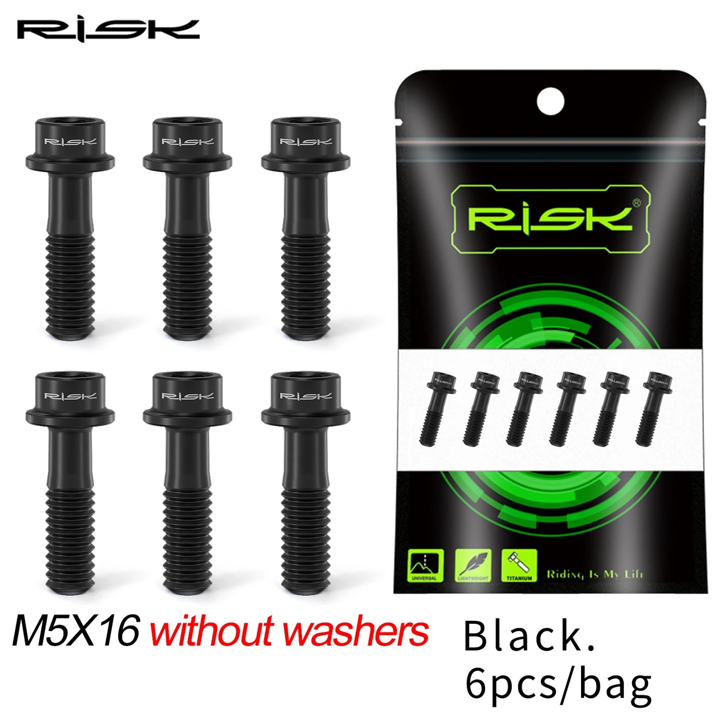 6pcs/bag RISK Bike Stem Bolts Bicycle Handlebar Fixing Screws Titanium Alloy M5x16 M5x18 M5X20 Wish Washers Hex Socket Head