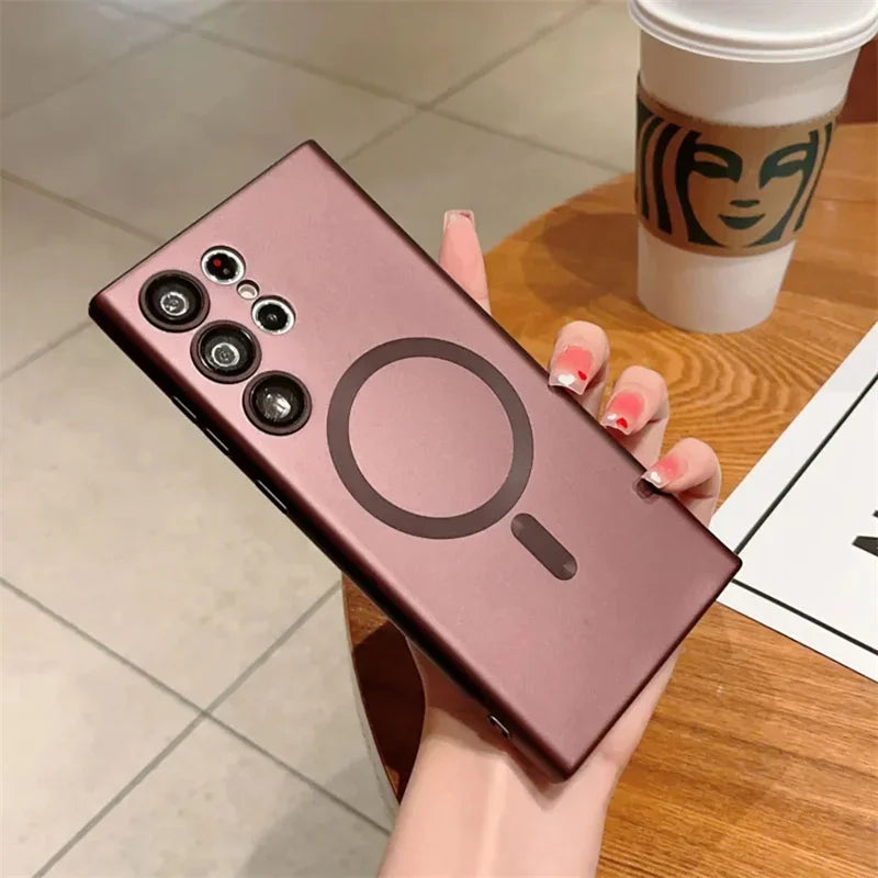 Luxury For MagSafe Magnetic Wireless Charging Case For Samsung Galaxy S24 S23 S22 S21 Ultra Fe Plus Lens Protective Back Cover