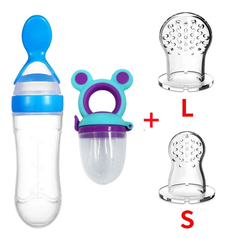 4Pcs Baby Feeding Bottle with Fruit Pacifier Set Baby Spoon Bottle Toddler Fresh Vegetable Fruit Feeder Kids Feeding Supplies