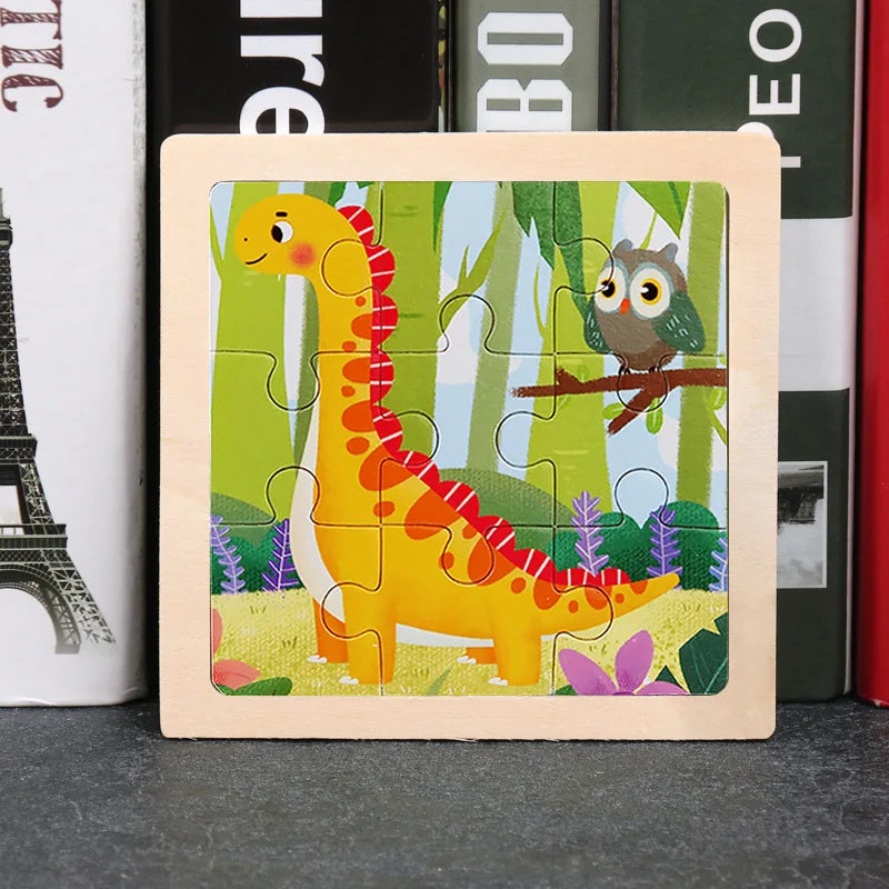 Baby Wooden Toys 11x11cm Jigsaw 3d Puzzle Cartoon Animal Traffic Wooden Puzzle Game Montessori Educational Toys For Children