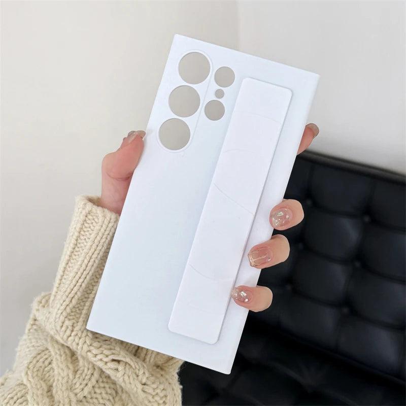 Handheld Silicone Elastic Wrist Strap Hard PC Phone Case For Samsung Galaxy S25 S24 S23 Ultra Plus Matte Clear Shockproof Cover