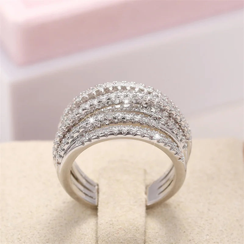 Fashion Multi-Layered Cross Finger Ring with Dazzling CZ Stone Daily Wear Statement Rings for Women Party Jewelry 2022
