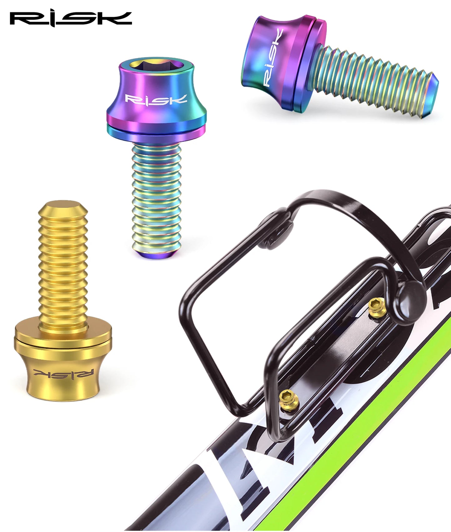 Risk M5x12mm Bike Water Bottle Cage Fixing Bolts Titanium Alloy MTB Road Bicycle Bottle Holder Screws Air Pump Fixed Bolts