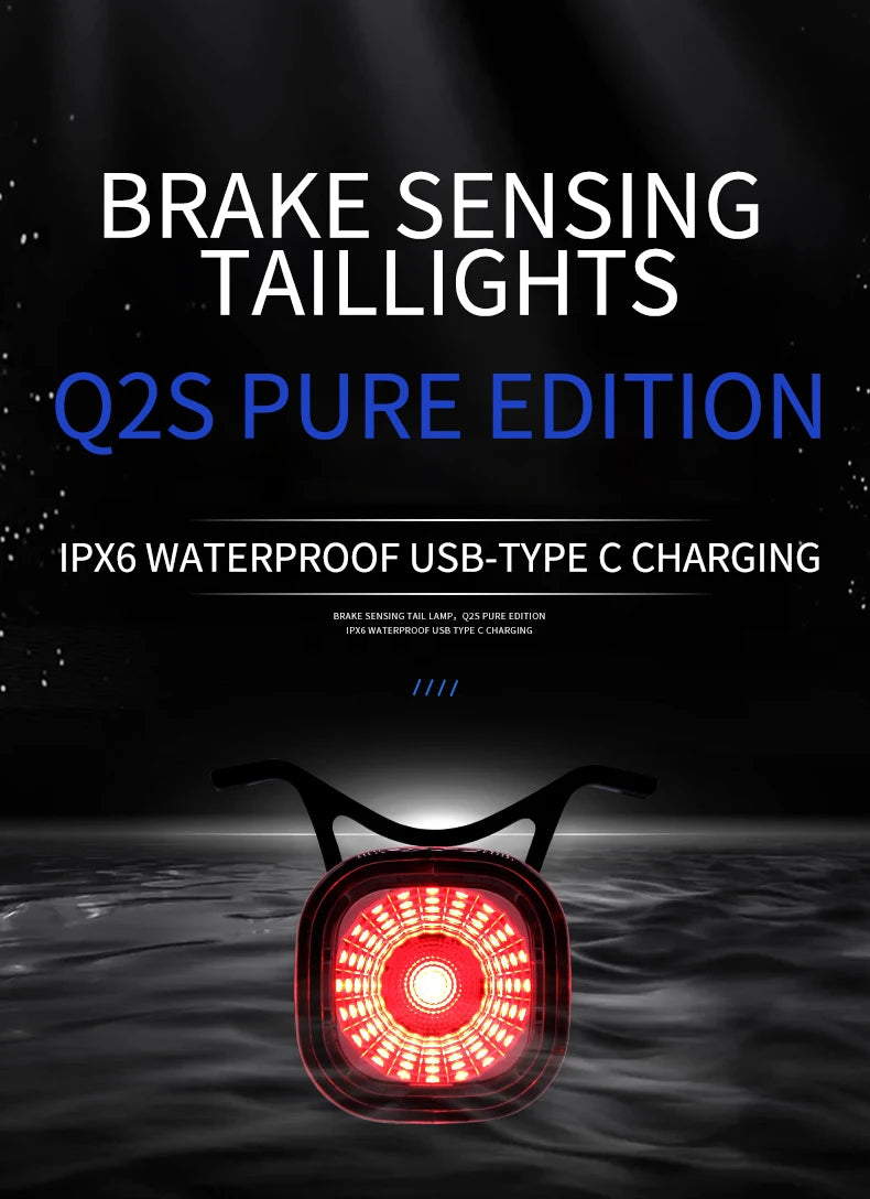 OFFBONDAGE Smart Bicycle Brake Light IPx6 Taillight Type-C Bike Tail Rear Light Auto Stop LED Riding Warning Cycling Light