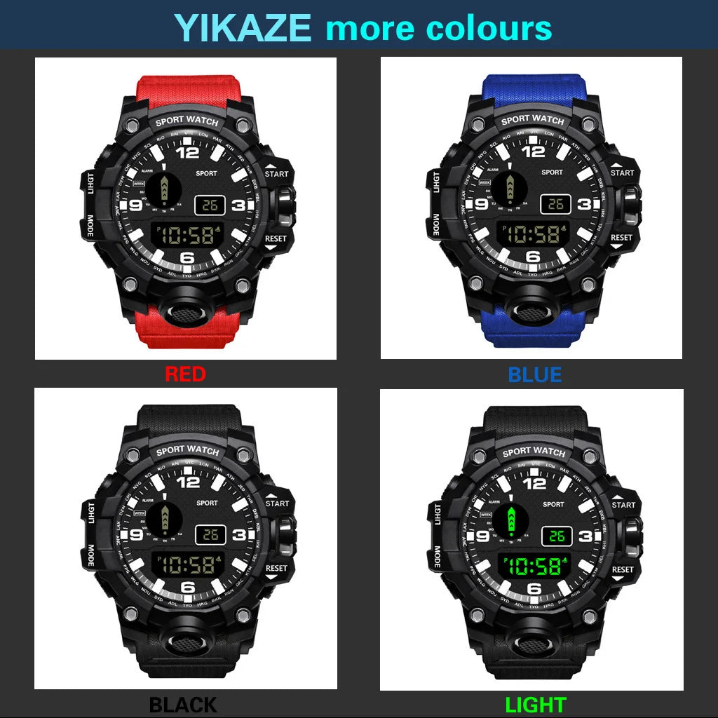 YIKAZE Sports Watch Men's LED Digital Watches Multifunction Military Waterproof Fitness Electronic Watch For Man