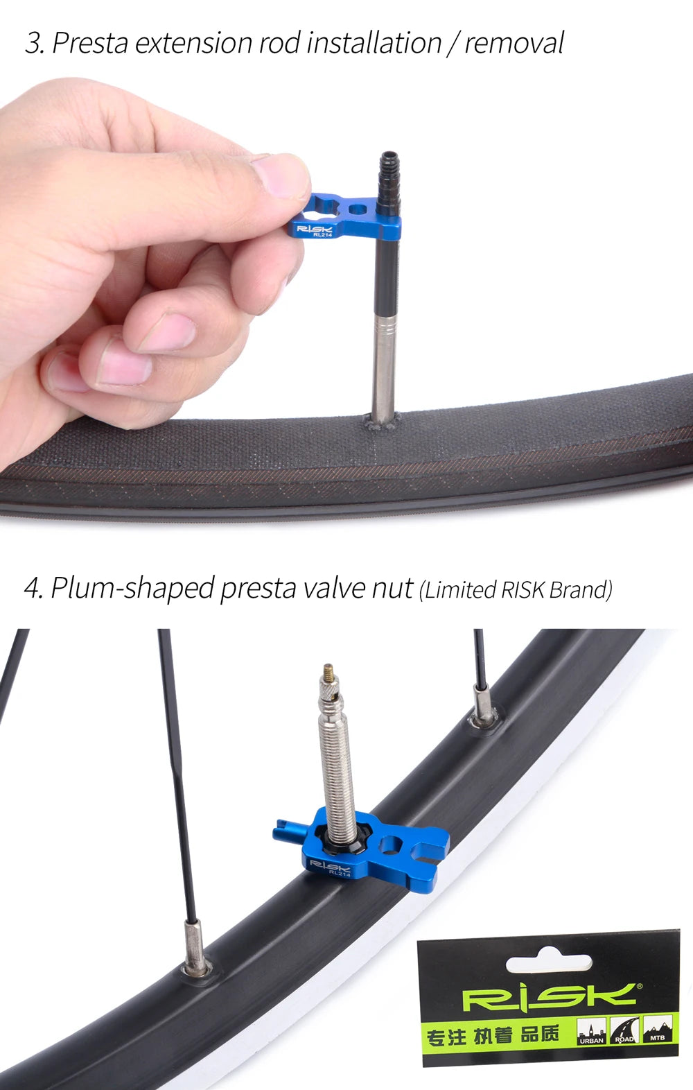 RISK 4 in 1 Bike Valve Core Wrench With 2 Presta Valve caps set Road Bicycle Valve Installation Removal Portable Repair Tool