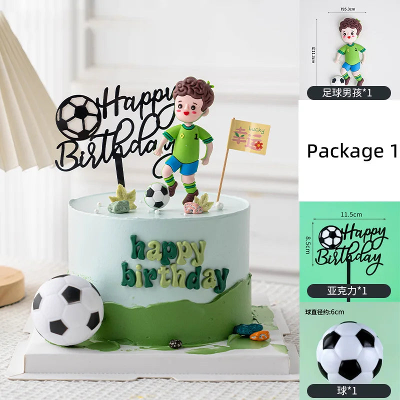 Football Boy Cake Decoration Football Field Player Doll Cupcake Top Happy Birthday Decoration Sports Children's Party Supplies