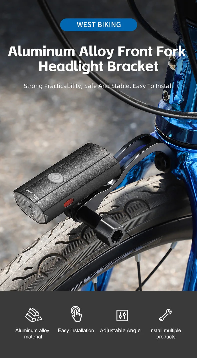 WEST BIKING Front Fork Light Holder Adjustable Aluminum Alloy Bracket For GOPRO Sport Camera Lamp Mount Stand Bike Accessories