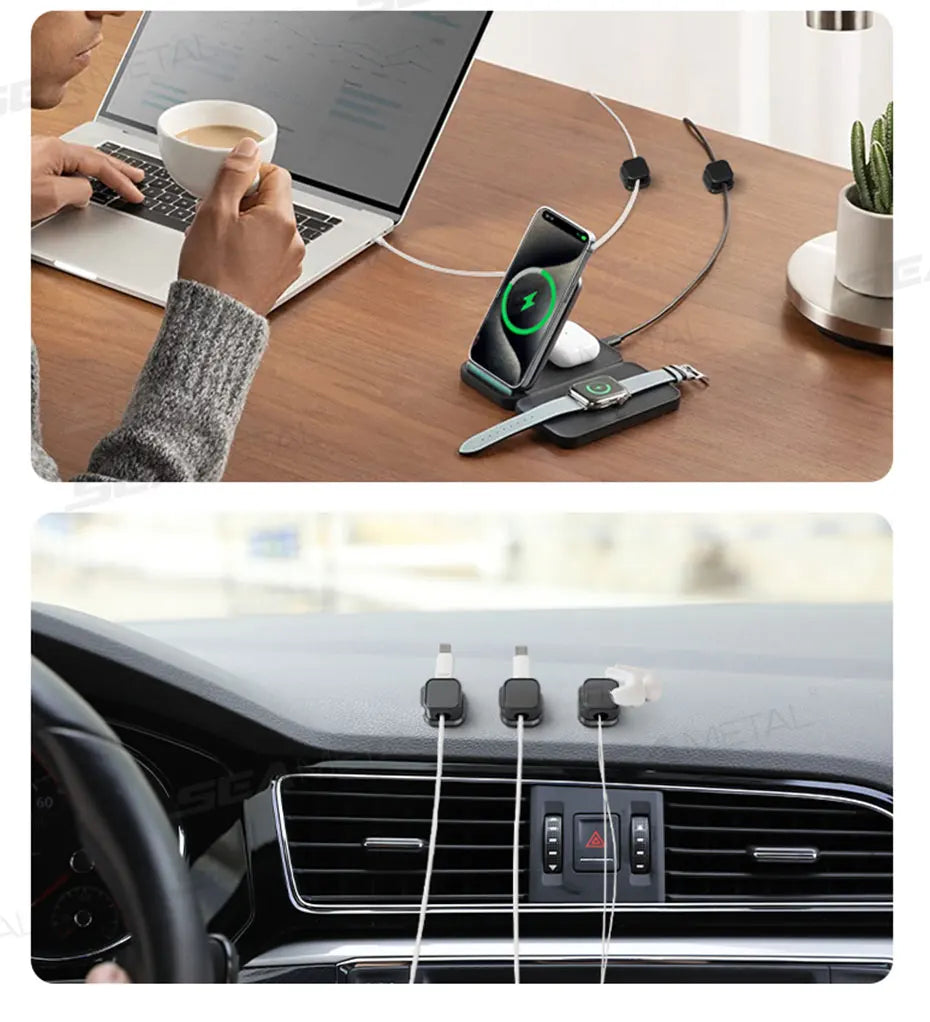 SEAMETAL 10Pcs Magnetic Cable Holder Self Adhesive Cord Clip Smooth Pulling Charging Cable Keeper Wire Clip for Car/Home/Office