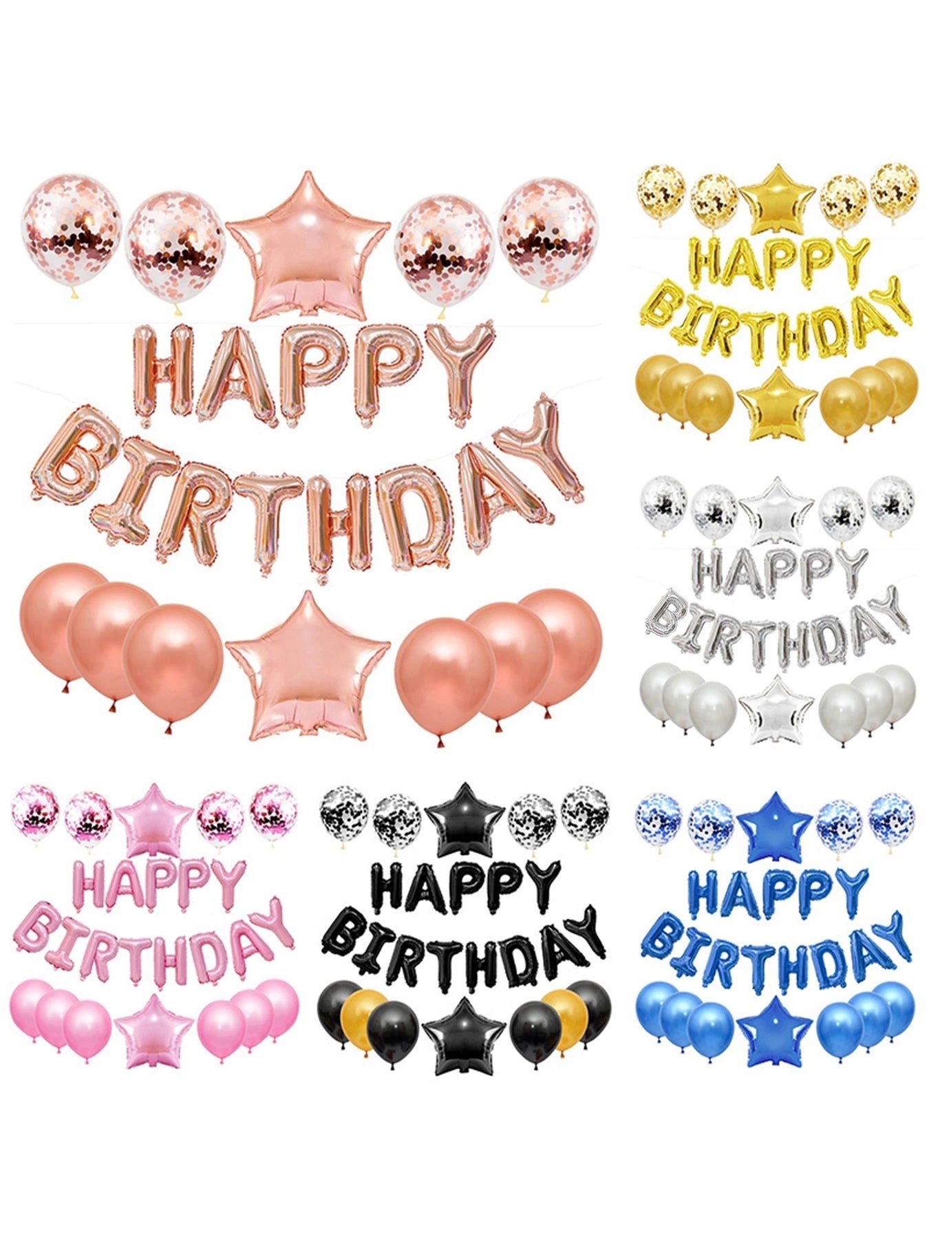 25pcs Balloons Set with Happy Birthday Banner Silver Blue Black Rose Gold Party