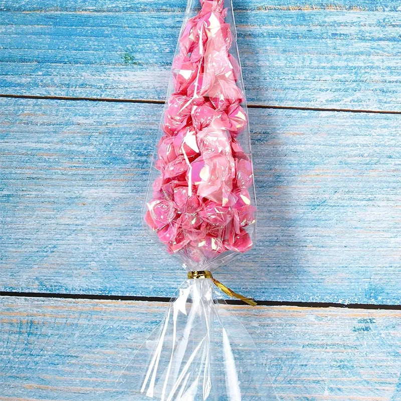 50pcs Candy Bags Cellophane Popcorn Bags Cone Cookies Storage Bags with Gold Twist Ties Wedding Birthday Party Favors