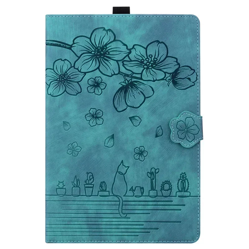 For Samsung Galaxy Tab S7 FE 12.4 Tablet Case Cute Cat Flower Funda For Galaxy Tab S10 Plus S9 FE S7 S8+ A9 Plus 11 12.4 Cover