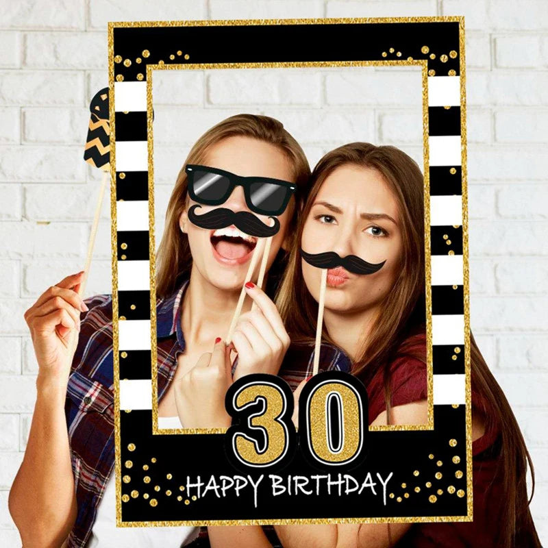 Birthday Photo Booth Frame Props ONE Year Old Birthday Party Decorations Adult Photo Booth Props 1/16/21/25/30/40/50/60th