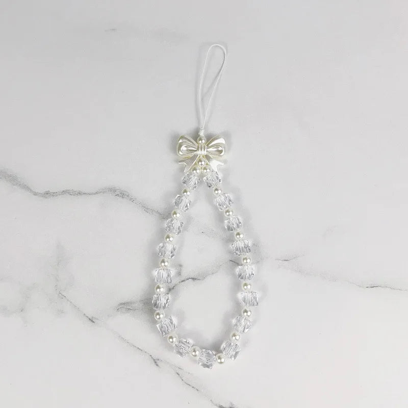 Korean Cute Charm Love Heart Bowknot Phone Chains For Women Telephone Jewelry Strap Beaded Lanyard Hanging Cord Accessories