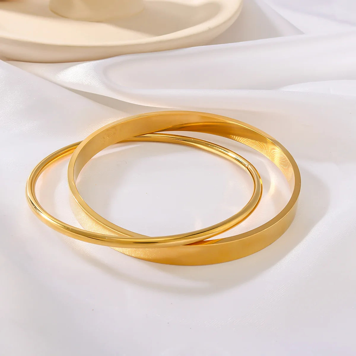 Yupsk Glossy Gold Color Stainless Steel Cuff Bangle for Women Smooth Thin Cylinder Bracelet Exquisite Waterproof Jewelry Gift