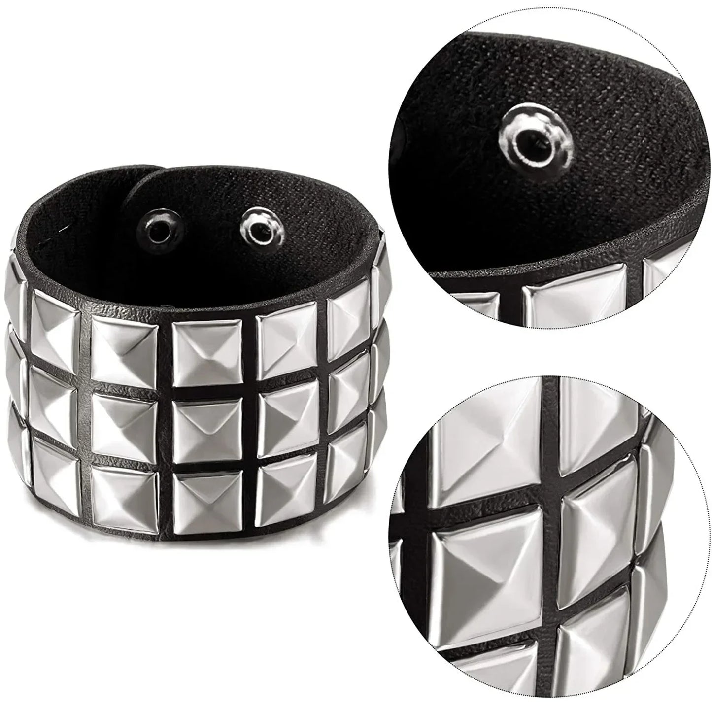 New Punk Fashion Men Black Cuff Leather Bracelet Wristband Metal Rivets Stud Charm Bangle for Women Rock Gothic Jewelry 2024