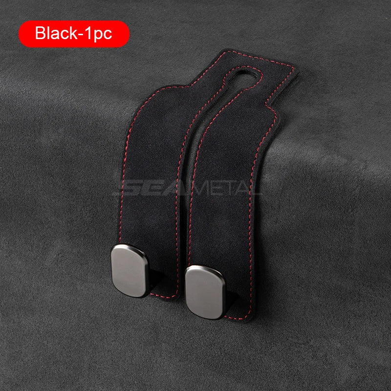 SEAMETAL Quality Car Headrest Hook Premium Suede Rear Seat Hanging Dual Hook 20KG Large Load-Bearing Alloy Hook Hanger Universal