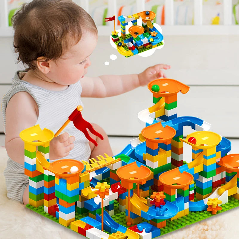 86-344pcs Marble Race Run Block Big Size Building Blocks Maze Ball Funnel Slide Blocks Creative Bricks Assemble Toys for Kids