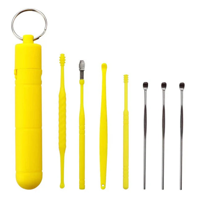 7Pcs ABS+tainless Steel Earpick Ear Cleaner Spoon Ear Care Cleaning Tool Ear Wax Removal Kit Ear Wax Ear Wax Removal Tool