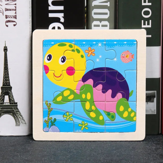 Baby Wooden Toys 11x11cm Jigsaw 3d Puzzle Cartoon Animal Traffic Wooden Puzzle Game Montessori Educational Toys For Children