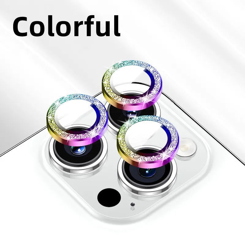 1set Glitter Bling Camera Protector for iPhone 15 14 13 12 11 Pro Max Plus Shinny Metal Ring Lens Tempered Glass lens Cover