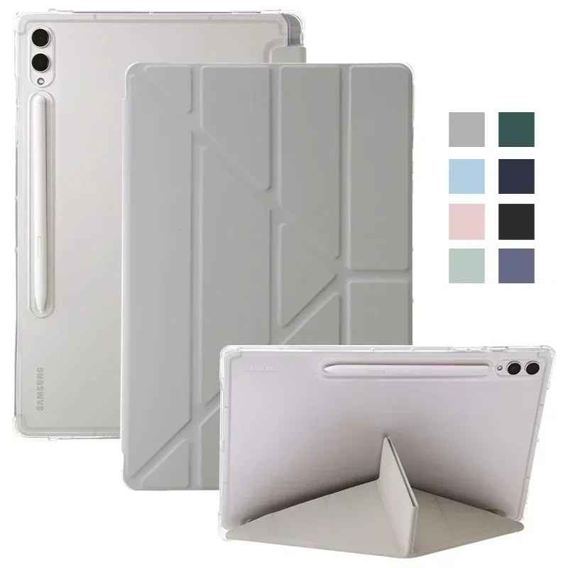 For Samsung Tab S9 Plus Case 12.4" Acrylic Clear Hard Back Stand Smart Cover For Galaxy Tab S9 FE S10 Plus Case With Pen Holder